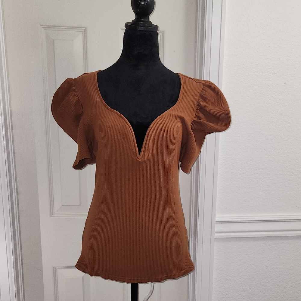 SHEIN Camel Puff Sleeve Top
